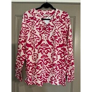 Escapada Pink and white shirt, 1 pocket, side vents, long sleeves Sz M NWT